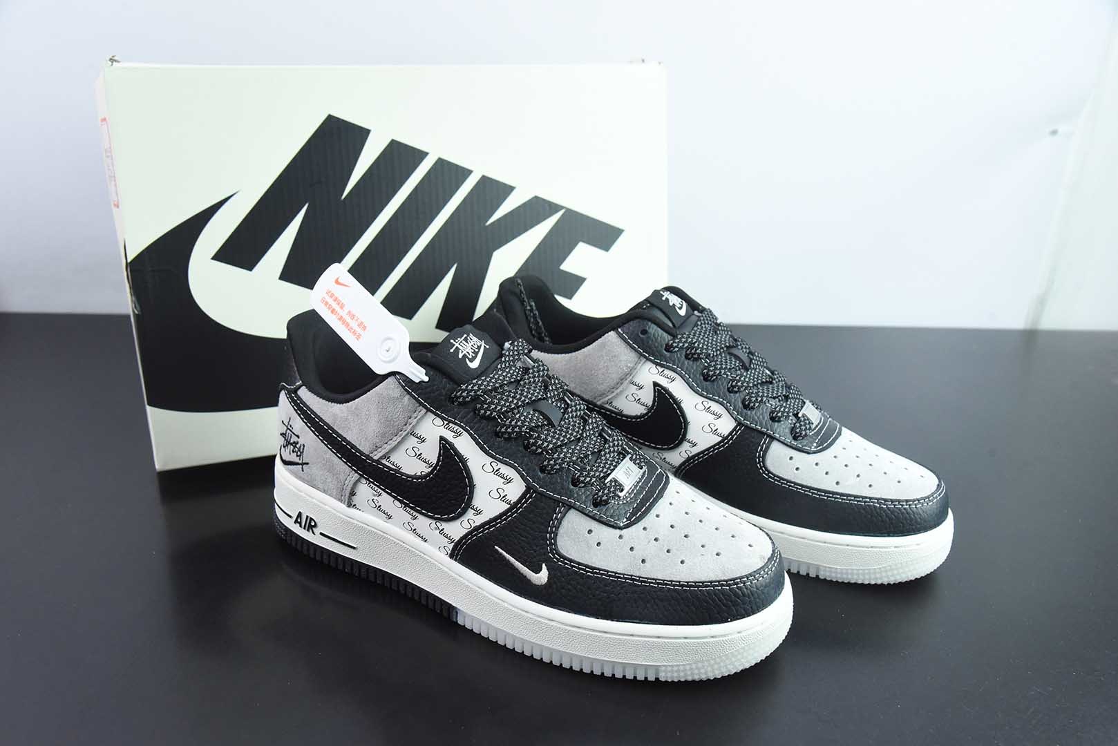 耐克Nike Air Force 1 AF1黑白灰斯图西印花刺绣定制版空军一号低帮休闲板鞋纯原版本 货号：CH6336-518