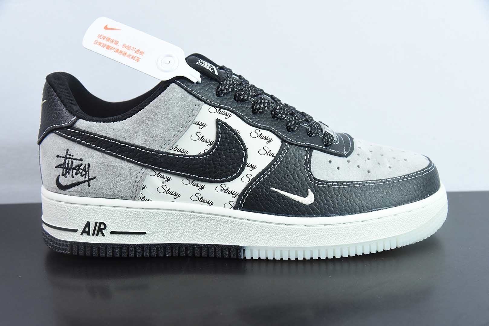 耐克Nike Air Force 1 AF1黑白灰斯图西印花刺绣定制版空军一号低帮休闲板鞋纯原版本 货号：CH6336-518