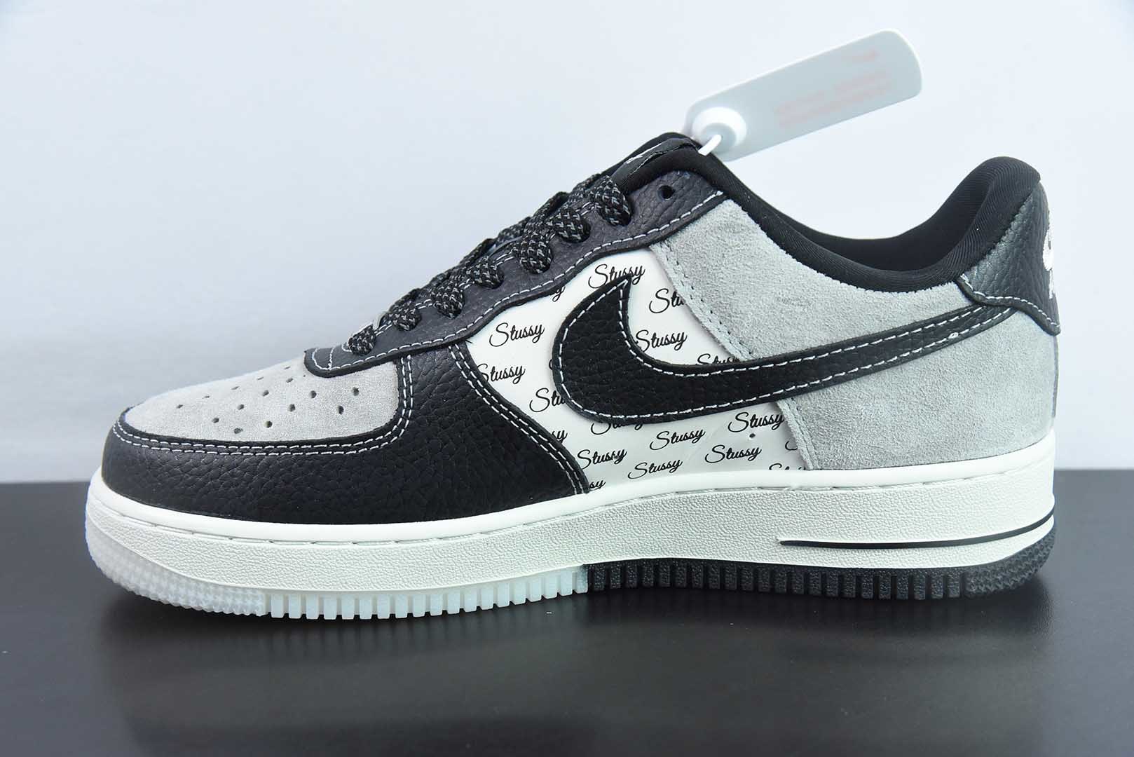 耐克Nike Air Force 1 AF1黑白灰斯图西印花刺绣定制版空军一号低帮休闲板鞋纯原版本 货号：CH6336-518