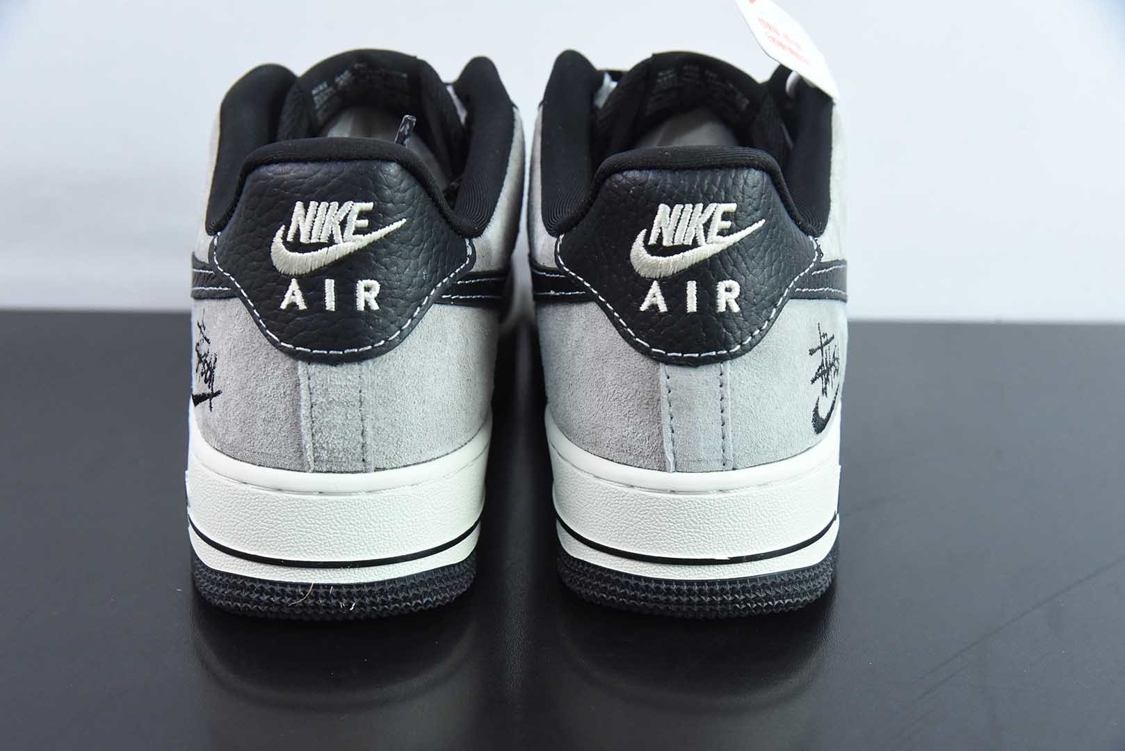 耐克Nike Air Force 1 AF1黑白灰斯图西印花刺绣定制版空军一号低帮休闲板鞋纯原版本 货号：CH6336-518