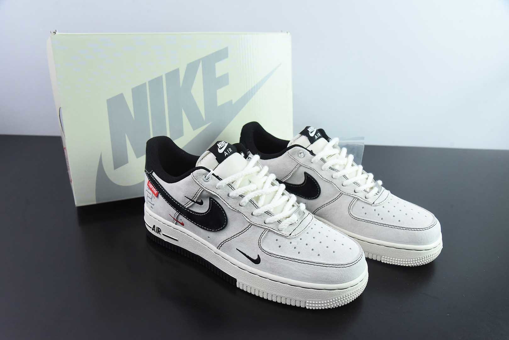 耐克Nike Air Force 1 AF1灰黑SUP小标冠军印花定制版空军一号低帮休闲板鞋纯原版本 货号：SJ6698-021