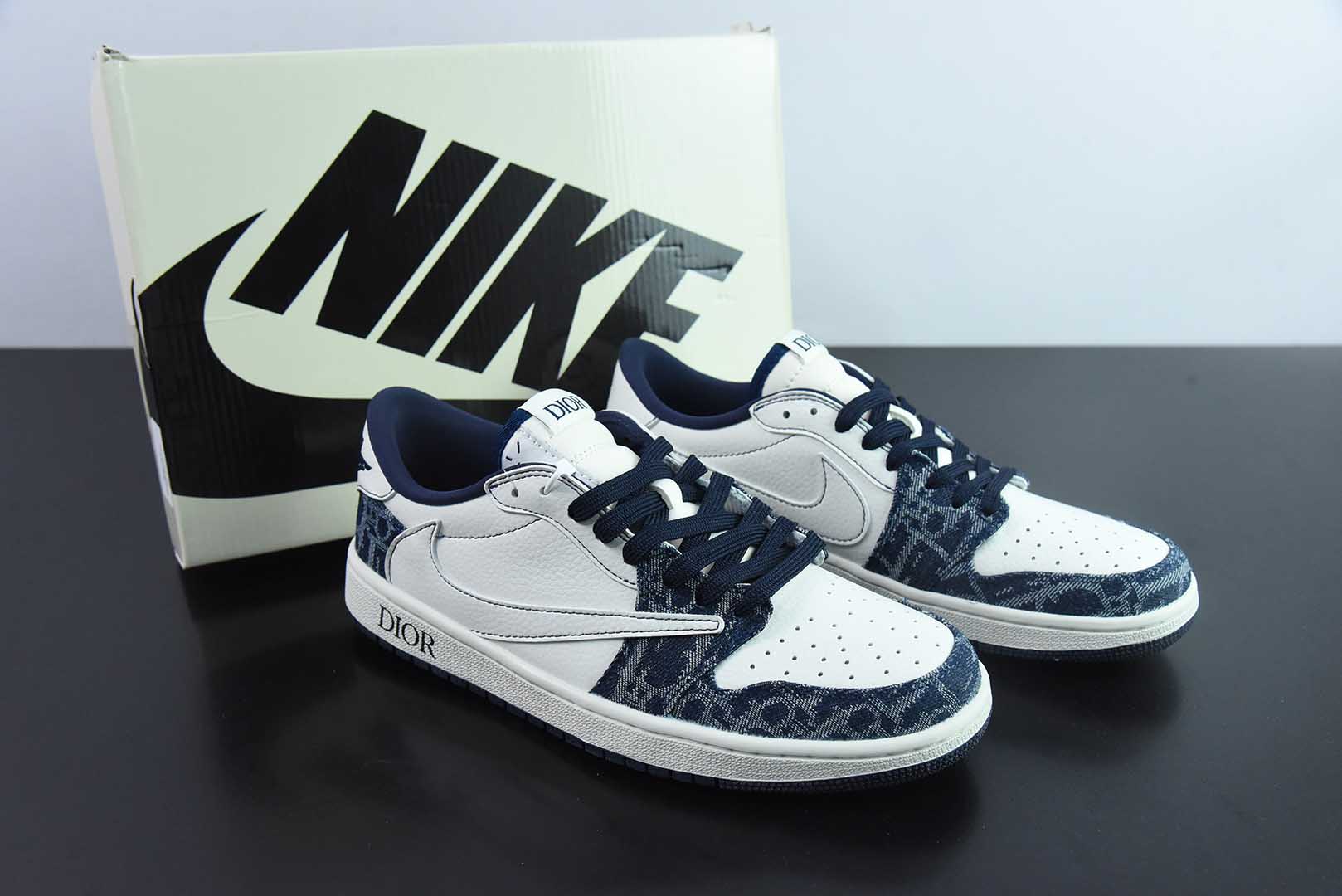 乔丹Travis Scott x Fragment Design x Air Jordan 1 Low OG SP AJ1 乔1 迪奥联名白蓝牛仔低帮文化休闲板鞋纯原版本 货号：CH6336-017