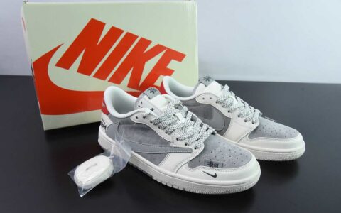 乔丹Travis Scott x Fragment Design x Air Jordan 1 Low OG SP AJ1斯图西三方联名双拼红尾低帮文化休闲板鞋纯原版本 货号：SJ2068-130