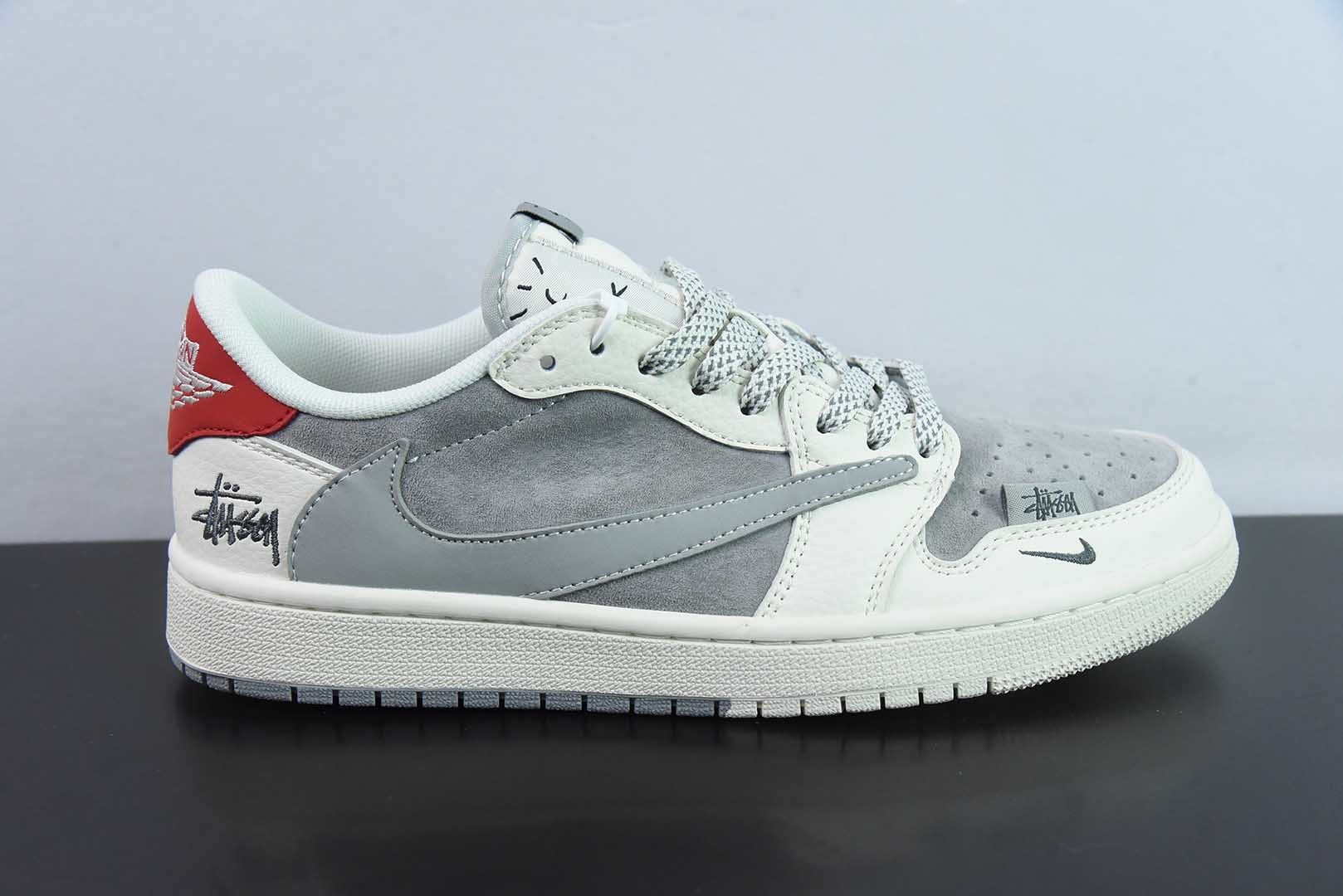 乔丹Travis Scott x Fragment Design x Air Jordan 1 Low OG SP AJ1斯图西三方联名双拼红尾低帮文化休闲板鞋纯原版本 货号：SJ2068-130