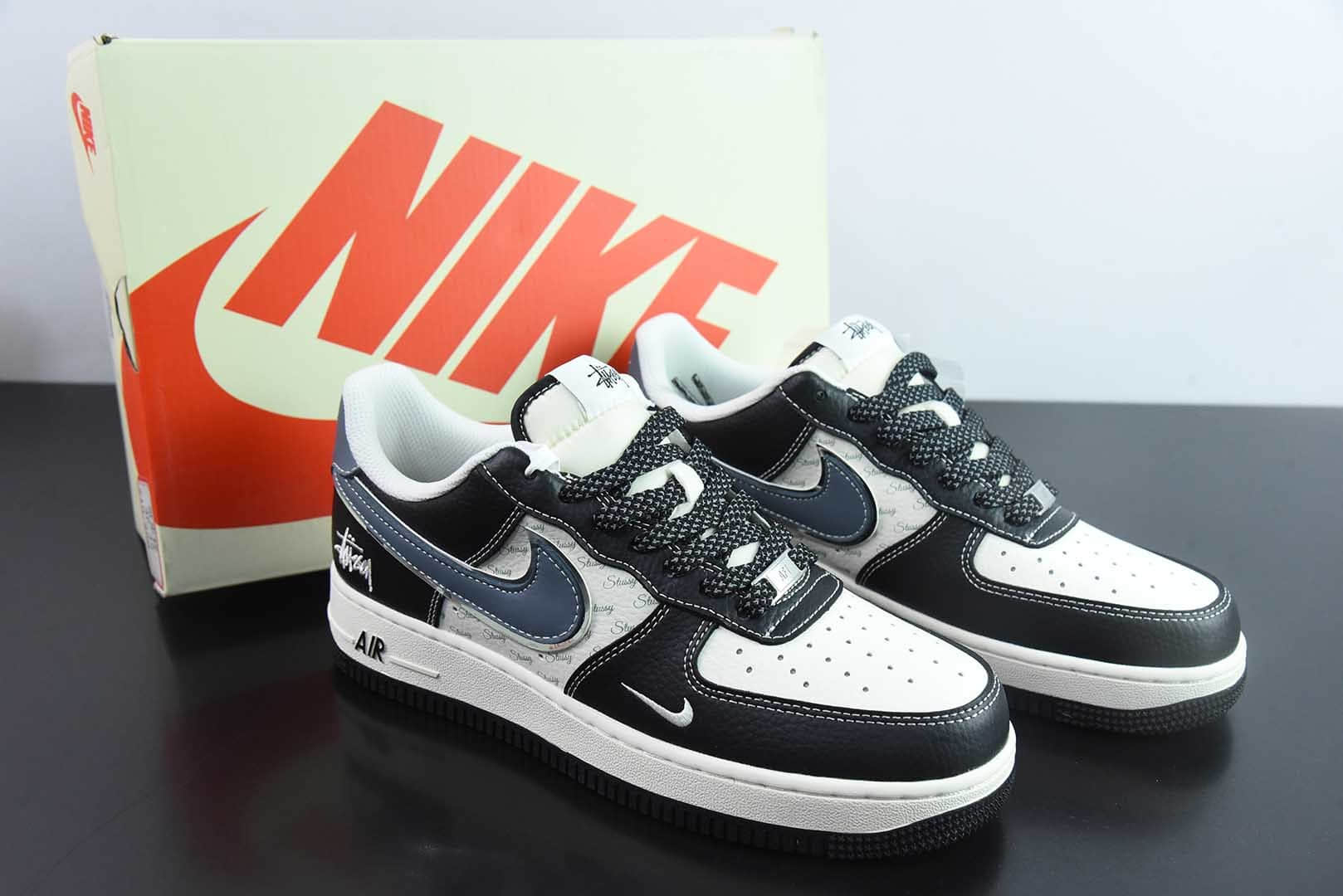 耐克Nike Air Force 1'07 Low 斯图西联名灰蓝黑荔纹空军一号低帮休闲板鞋纯原版本 货号：XZ6188-199