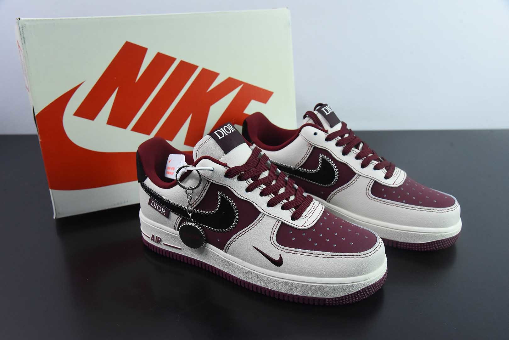 耐克Nike Air Force 1'07 Low 迪奥联名米酒红空军一号低帮休闲板鞋纯原版本 货号：KK1988-046 